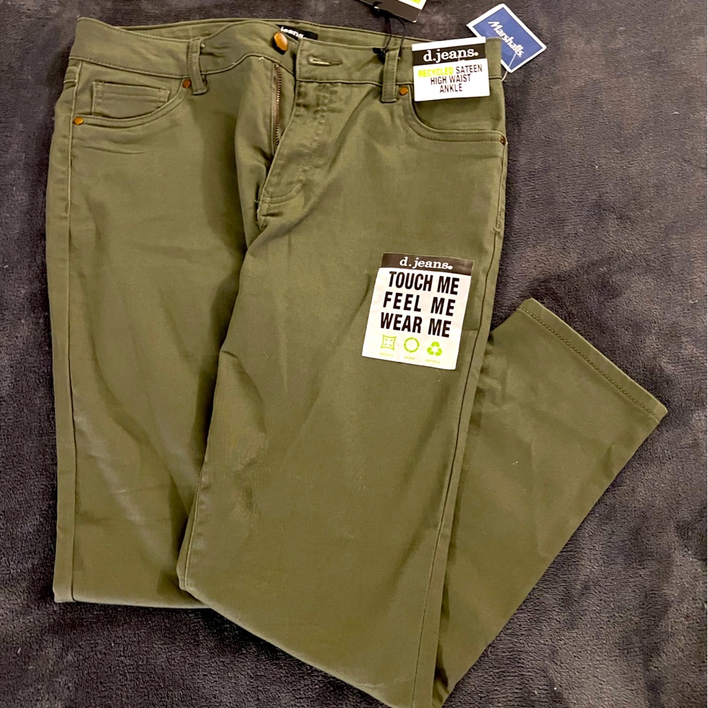 Army green skinny high rise jeans